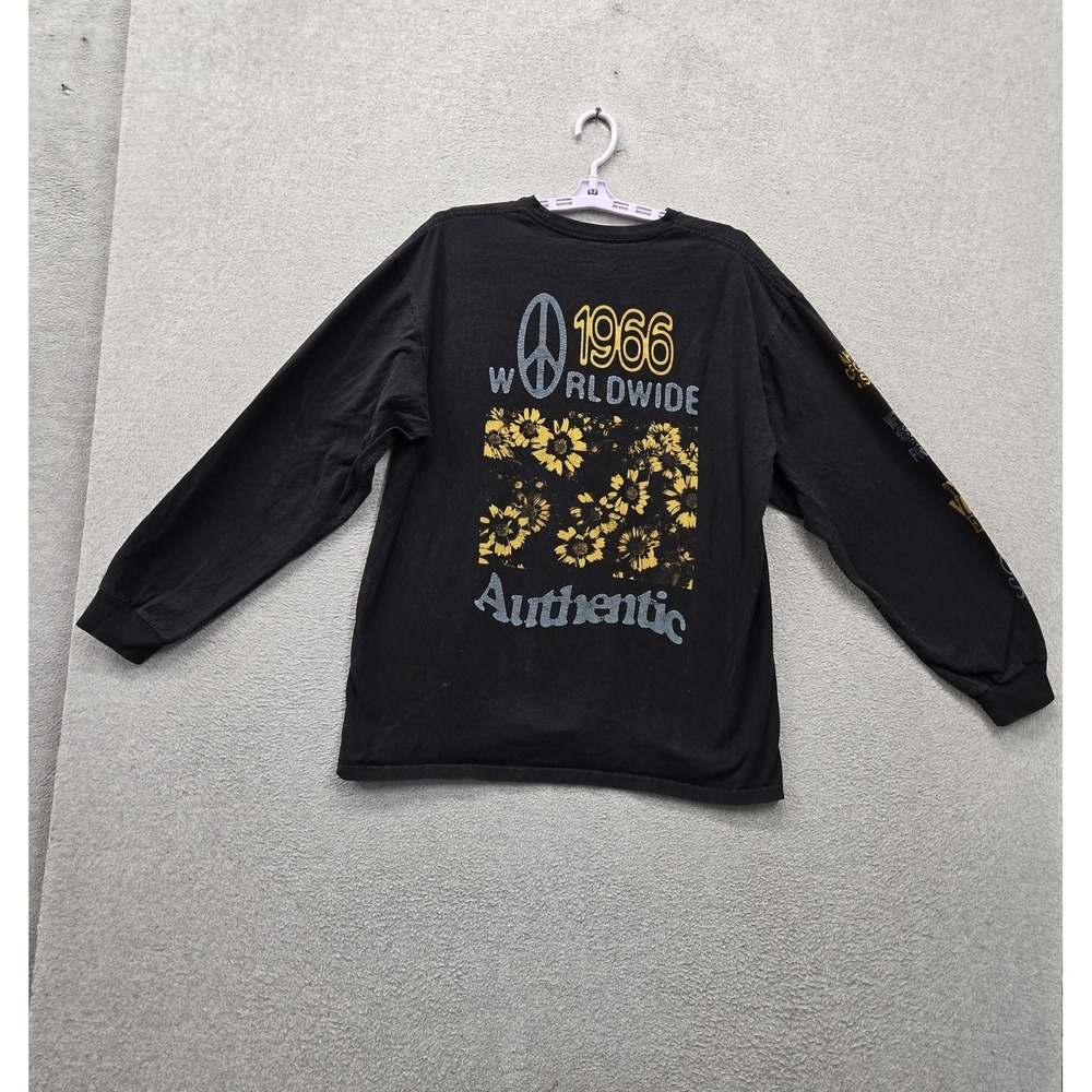 Vans Men Shirt L Black Floral Worldwide Logo Graphic Print Long Sleeve Crew Neck